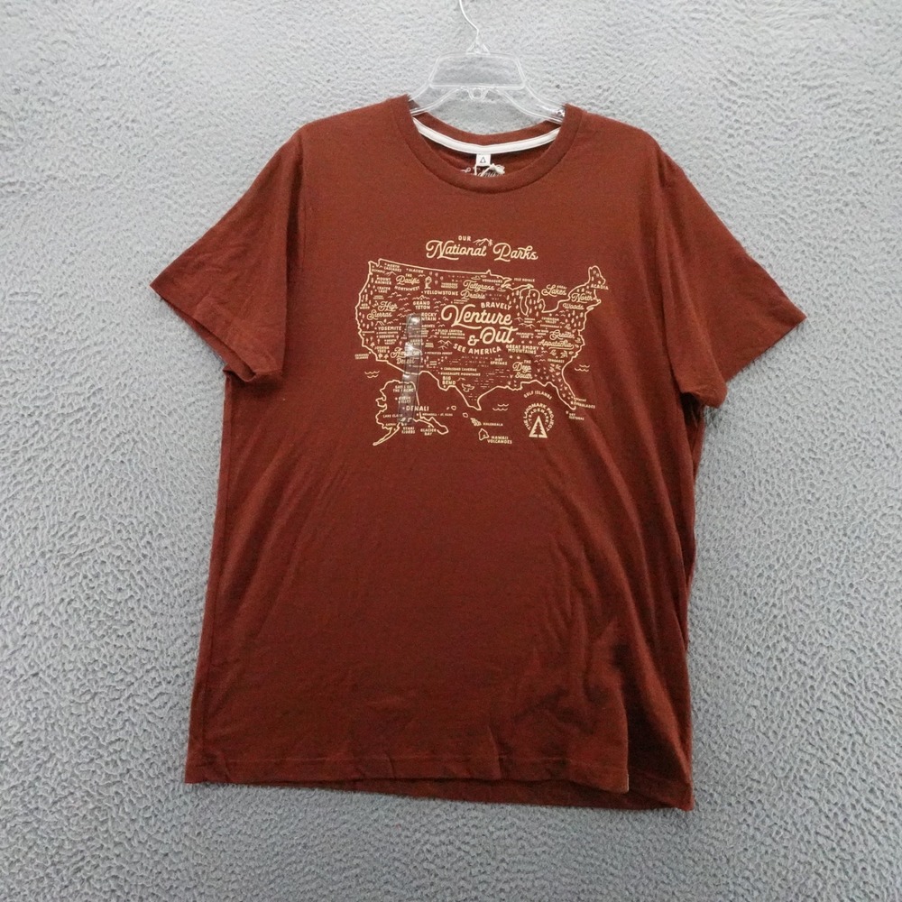 The Landmark Project National Parks Map Tee Redwood Brown Mens Large NEW